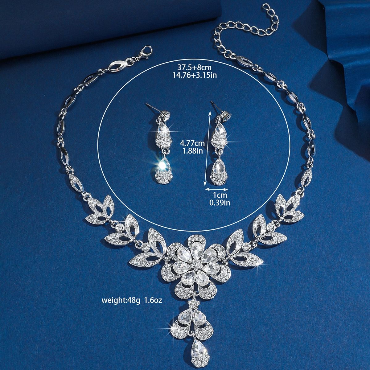 Africa Europe 2024 New Fashion Accessories Diamond-set Black Water Drop Flower Fringe Earrings Necklace Elegant Delicate Clavicle Chain Light Luxury Senior Sense Set Pop Null Element Commuting Style