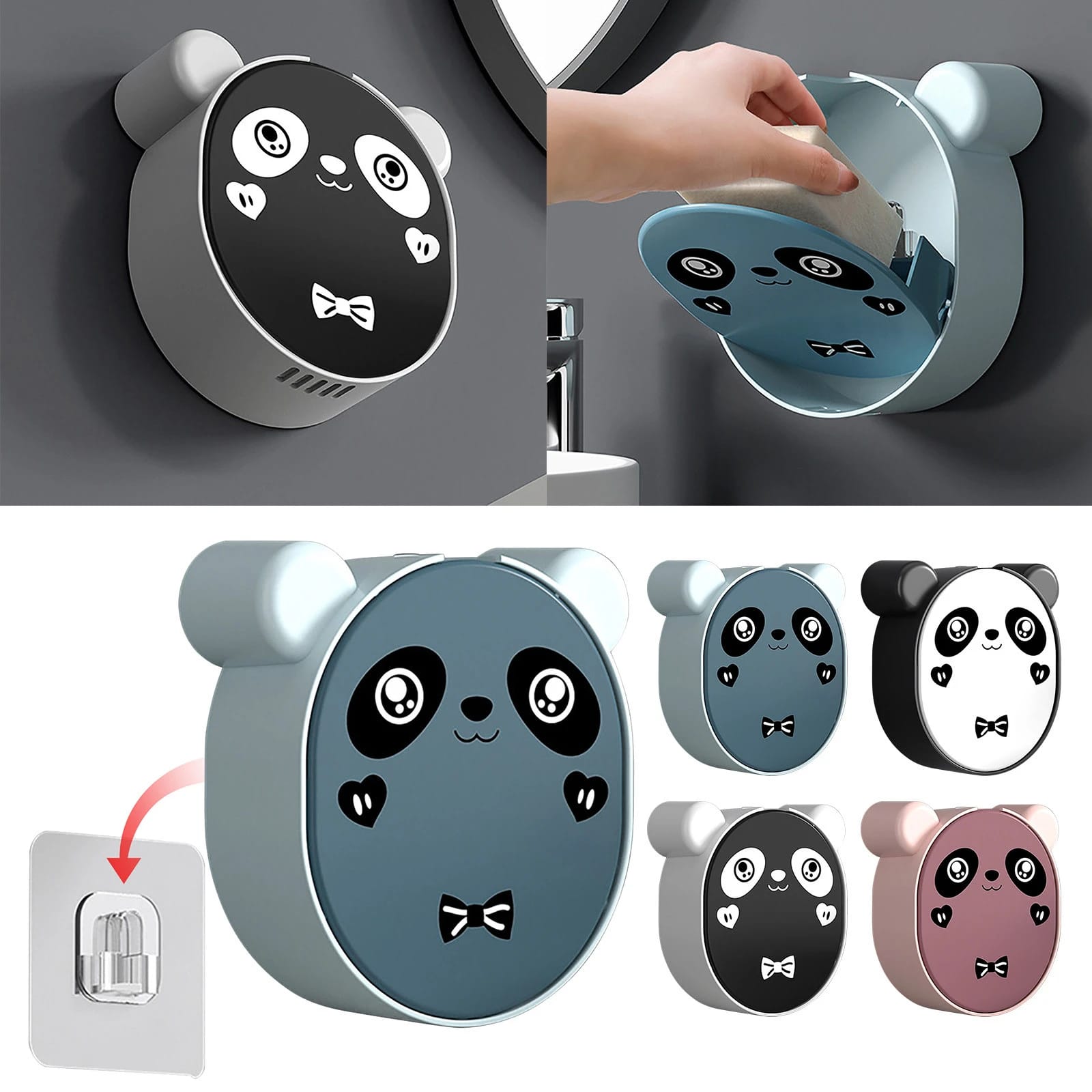 Cute Panda Soap Holder Flip Lid Drain Soap Box