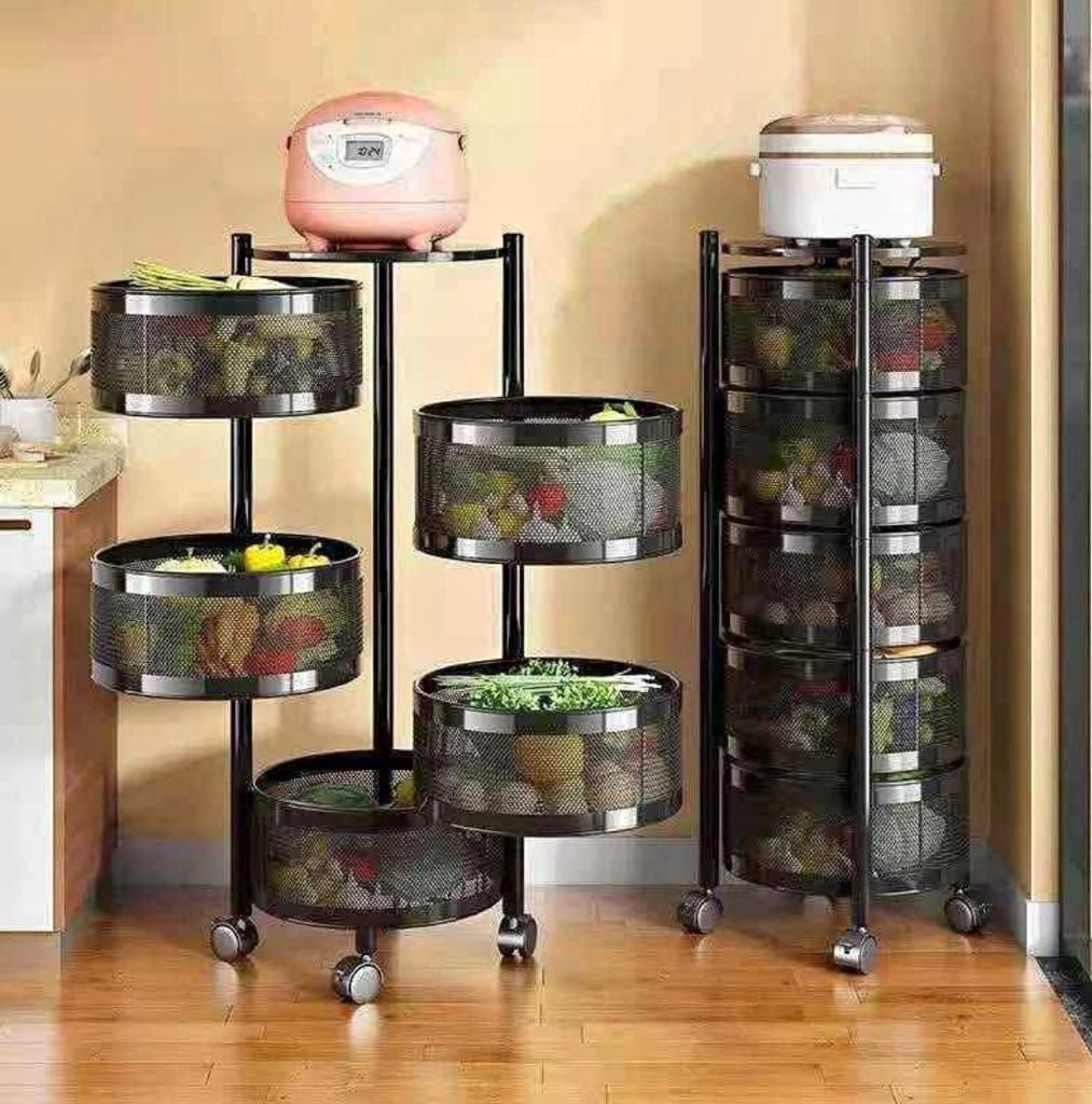 KILLMALL NEW MONTH FLASH SALE STOCK CLEARANCE LIMITED STOCK AVAILABLE Round Fruit/Kitchen storage Rack with wheels Made of high-quality durable metal , with black painting anti-rust finishing,