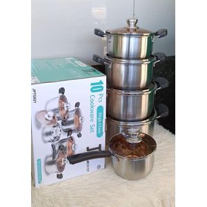 KILLMALL NEW MONTH  FLASH SALE WHOLASALE PRICES ONLY KSH 5499 JP Jamesport Heavy duty 10 PCS Stainless Steel Cookware Set Cooking Pots/sufuria