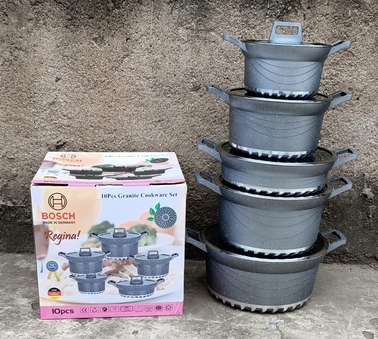 KILLMALL FLASH SALES BEST PRICES ONLY KSH 11092 Bosch 10psc Germany Granite Cookware Set Eco-Friendly , healthy and easy for clean High class non-stick performance anti scratch