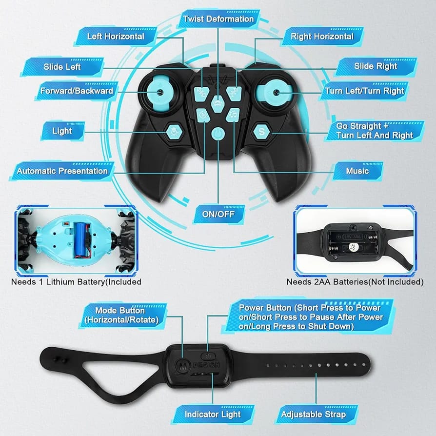 Remote Control Car, Gesture Sensing RC Stunt Car with Light Music 2.4Ghz 4WD Drift Off-Road Car 360° Rotating Hand Controlled Rc Car Toy Cars Gifts for 6-12 Yr Kid Boy Girl Birthday