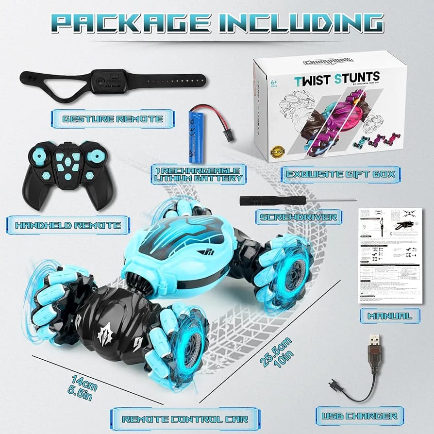 Remote Control Car, Gesture Sensing RC Stunt Car with Light Music 2.4Ghz 4WD Drift Off-Road Car 360° Rotating Hand Controlled Rc Car Toy Cars Gifts for 6-12 Yr Kid Boy Girl Birthday
