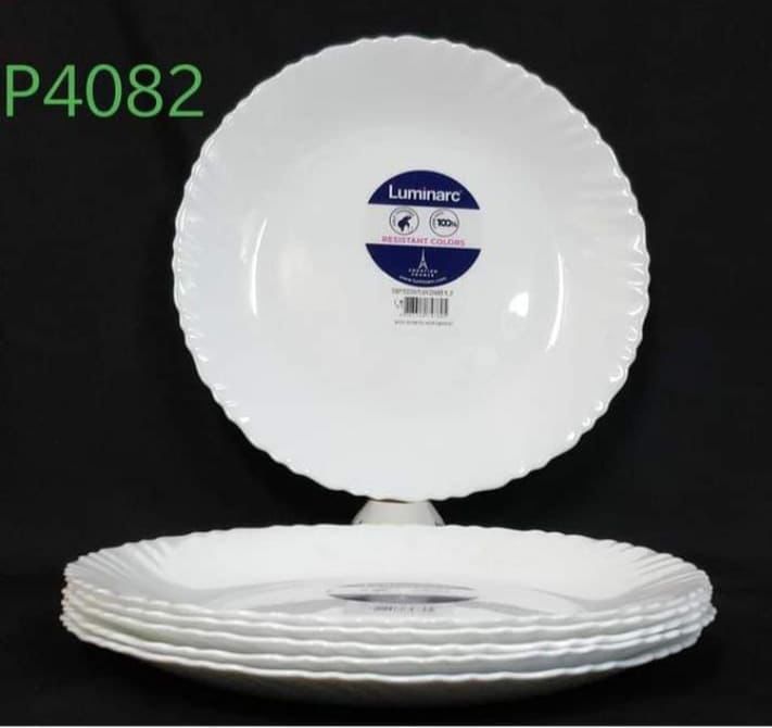 Luminarc Set Of 6 Feston White Plates..Very durable.
Microwave safe to use.
Dishwasher safe.
Scratch resistant.
very Affordable and pocket friendly.