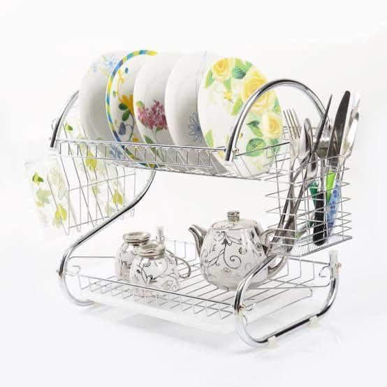 PRICE DROP! 2 layer dishrack Easy to cleanEasy to assembleShiny  drying rack for utensilsAttaches easily to folding dish rackInterior is divided into four compartments Coated steeLl & knife