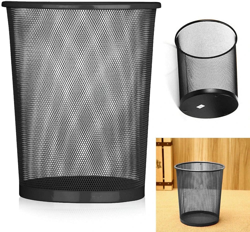 Round mesh dustbin 7Matt Wire Mesh 
🔅Round Waste Paper Bin.
🔅Decent capacity allows emptying less often.
🔅Ideal for Home and Office use
🔅 Size 28x24cm