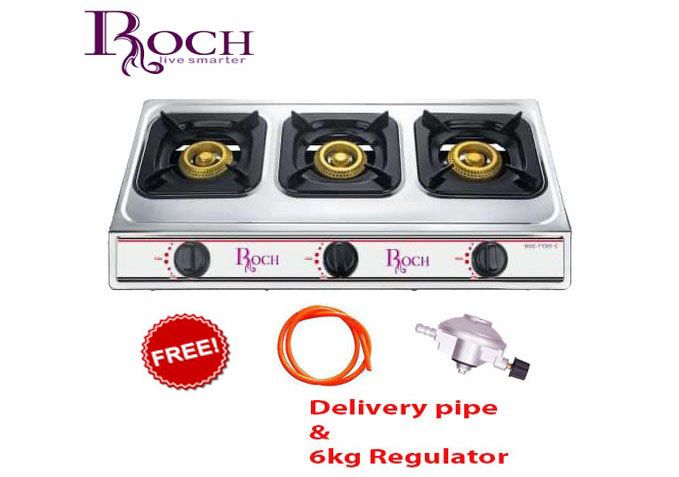 Roch RGC-307TT, 3-Burner Automatic Gas Cooker – Silver (1YR WRTY)