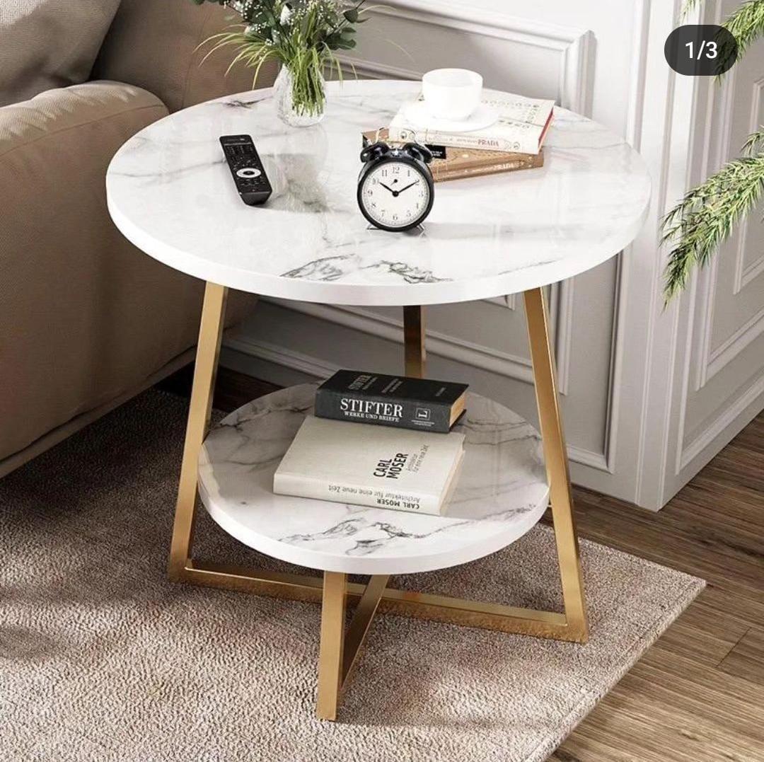 Coffee Round Marble effect Table Bedside Simple Home Balcony Minimalist  Sofa Side Creative Small Size Table. White