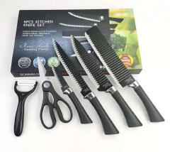 6 Pc Knife Set With Stainless Steel Stand And Rubber Handles