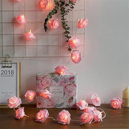 2 Meters LED Pink Rose Flower String Lights Battery Operated Decor