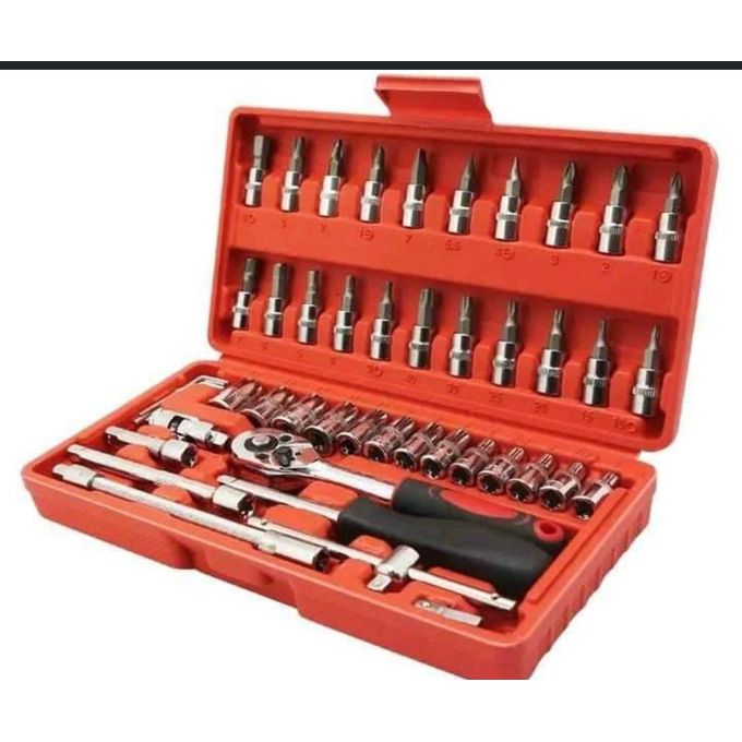 46Pcs Socket Set 1/4 Car Tool Kit Ratchet Wrench Combination