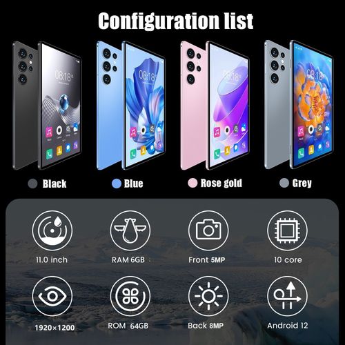 Android Tablet 10 Inch, 2024 Newest Android 12 Tablet, 512GB Storage+6GB RAM (8+8Virtual), Octa-Core Processor, 5G WiFi Tablet, 2 in 1 Tablet with Keyboard and Case,  Dual Camera, GPS, Black