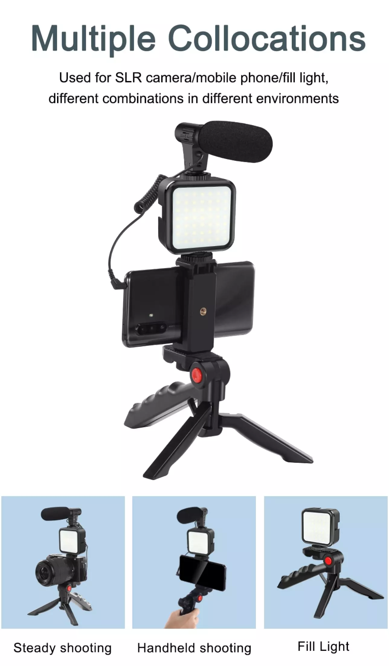 Classic AY-49 Video Making Vlog Tripod Kit With Microphone and And Light For Live Broadcast