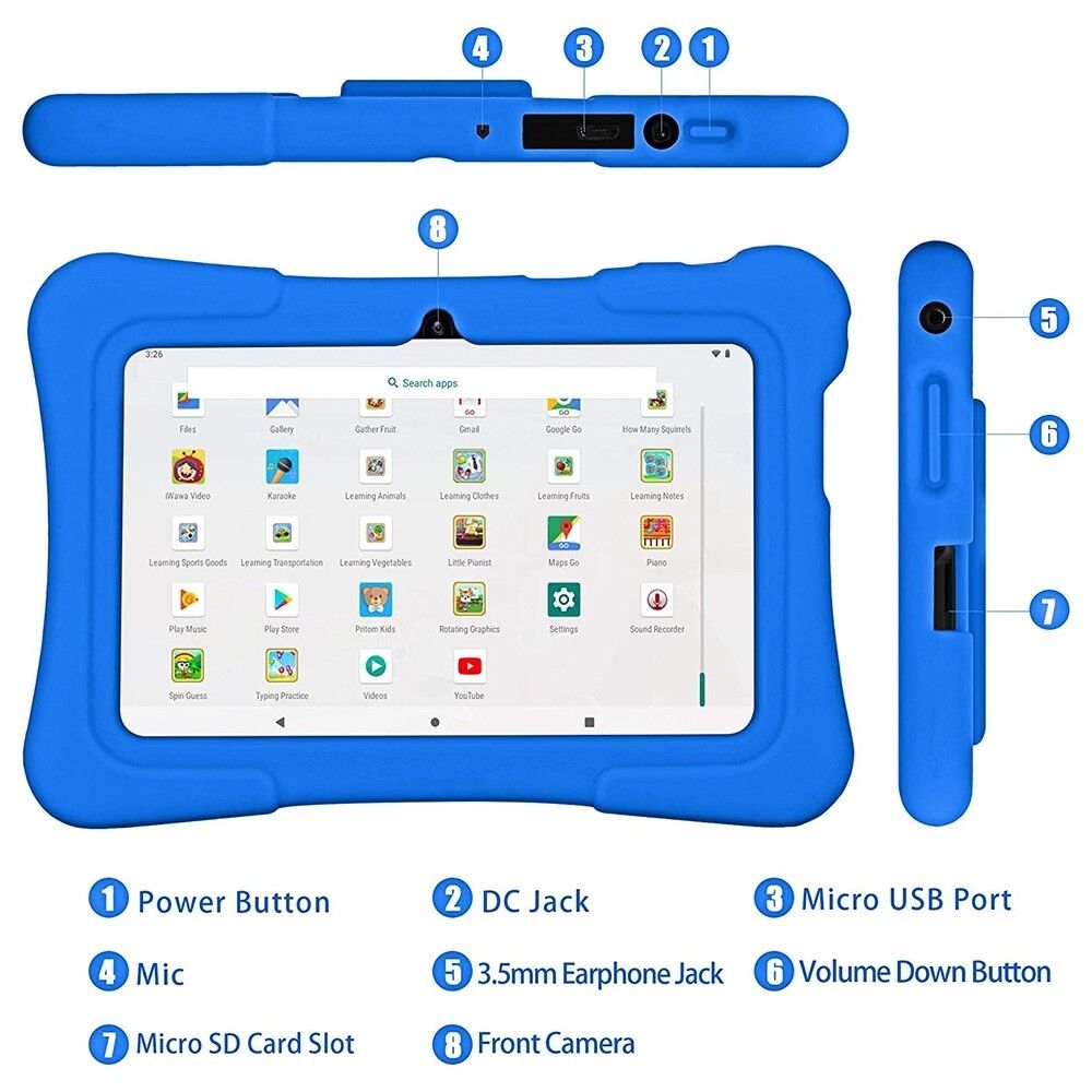 K7 Kids Education Tablet PC, 7.0 Inch, 1GB+16GB, Android 10 Allwinner A50 Quad Core CPU(Light Blue)