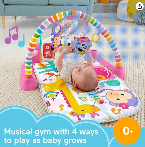 Fashion Baby Gym Playmat Deluxe Kick & Play Piano Gym & Maracas with Smart Stages Learning Content,5 Linkable Toys & 2 Soft Rattles For Newborn To Toddler (0-36M)