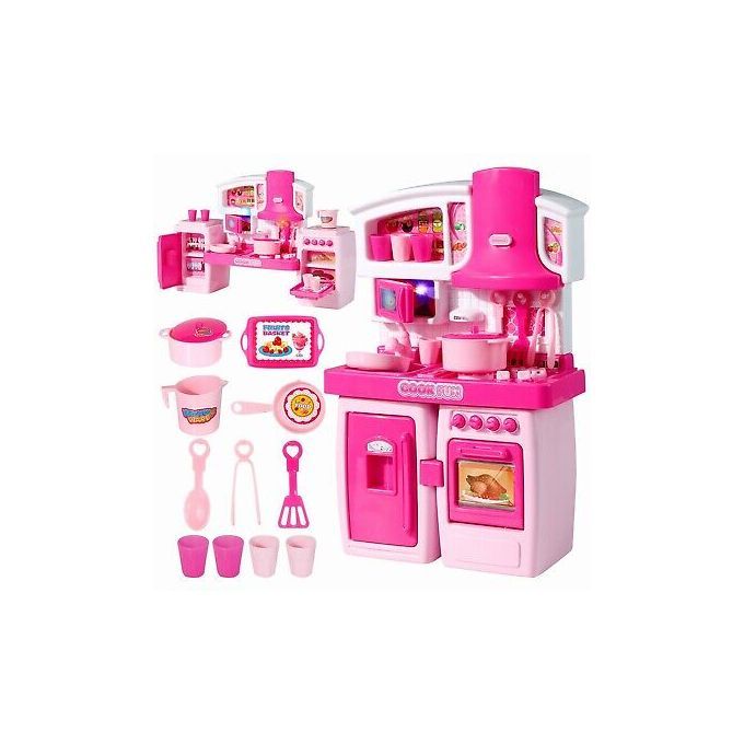 BEST OFFER IN TOWN ,LET CHILDREN STIMULATE KITCHEN SCENE) Cooking Toys Set Music Pretend Accessories Kitchen Toys Set Kitchen Game Play Cooking Utensils Set for Kids - Pink