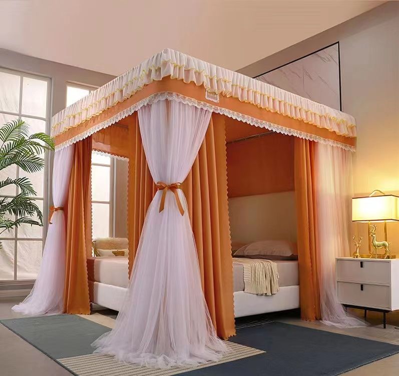 CANOPY 4 STAND MOSQUITO NET AND A BED SIDE MAT;Beautify your bedroom Long lasting ,Very Enique and smart Very affordableCanopy 4 stand palace mosquito nets Stainless Steel Bracket Princess Room Decora