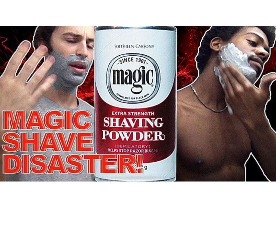 Magic Shaving Powder Extra Strength. A shaving powder (depilatory) formulated for black men to help stop razor bumps. Provides a clean, shave that lasts up to few days