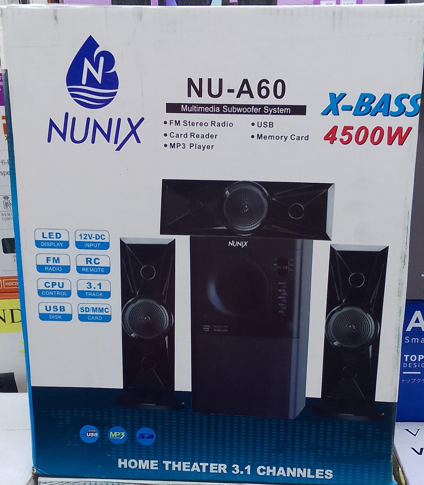 3.1 Nunix A60 mini home theater systems woofer Amazing Sound Super Bass surround High tech Multimedia Aux/FM ready USB Support
