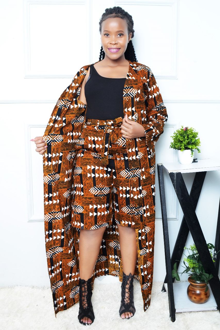 100% Cotton Elegant Ladies' Ankara Kimono and Shorts Set