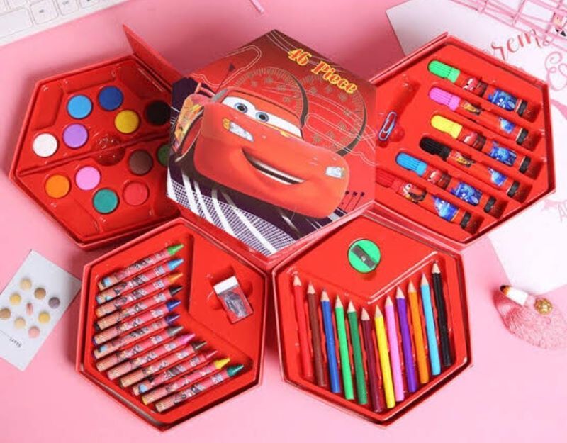 FlyerHigh Kids Multi Design 46 Pcs Cartoon Colors Box Color Pencil Crayons Water Color Sketch Pens Set Art Set Of 1 for Kids and Students