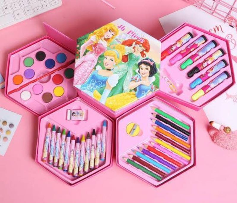 FlyerHigh Kids Multi Design 46 Pcs Cartoon Colors Box Color Pencil Crayons Water Color Sketch Pens Set Art Set Of 1 for Kids and Students