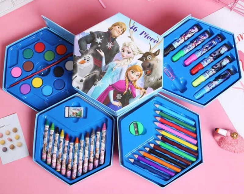 FlyerHigh Kids Multi Design 46 Pcs Cartoon Colors Box Color Pencil Crayons Water Color Sketch Pens Set Art Set Of 1 for Kids and Students