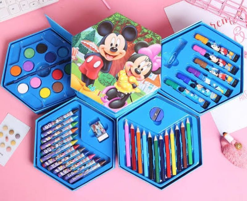 FlyerHigh Kids Multi Design 46 Pcs Cartoon Colors Box Color Pencil Crayons Water Color Sketch Pens Set Art Set Of 1 for Kids and Students