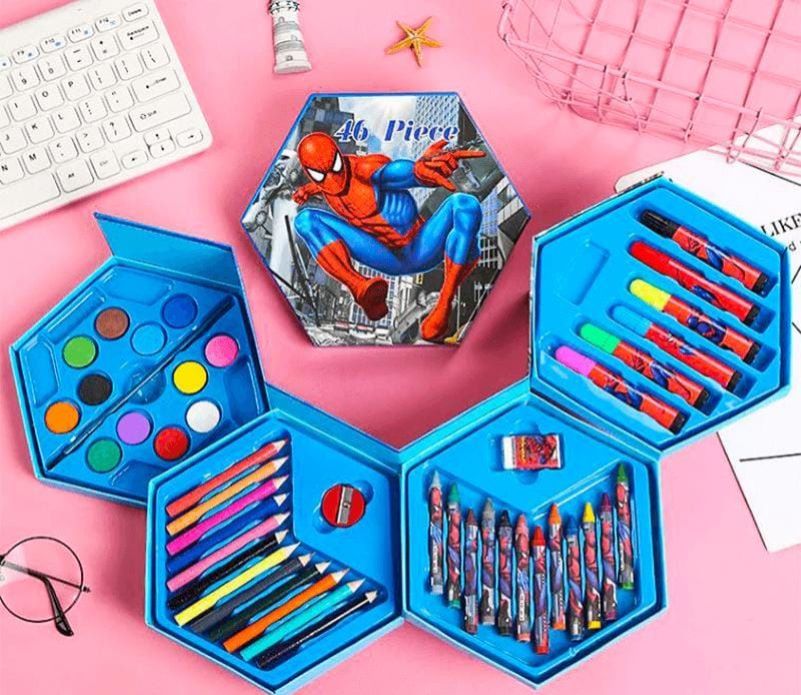 FlyerHigh Kids Multi Design 46 Pcs Cartoon Colors Box Color Pencil Crayons Water Color Sketch Pens Set Art Set Of 1 for Kids and Students