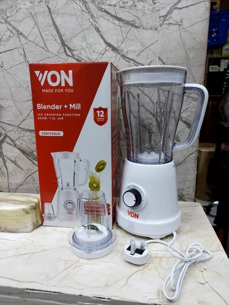 Quality Von VSBT03BLW 1.5L Blender + Mill - 500W, White