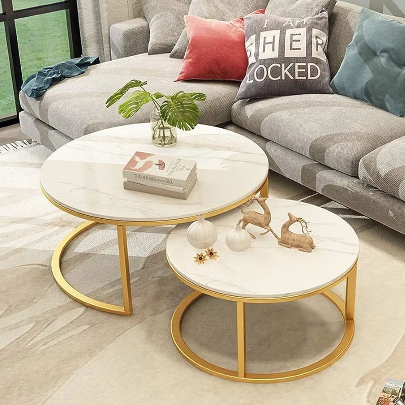 RESTOCKED LUXURY PURE MARBLE TOP NESTING COFFEE TABLES Big: Diameter 75cm,Height 45cm,Small: Diameter 50cm,Height 40cm