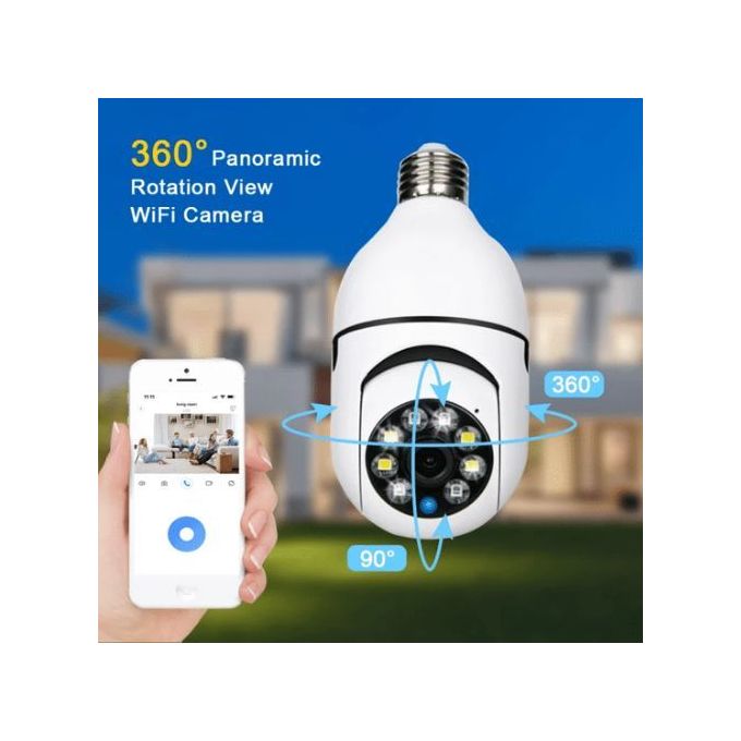 1080P CCTV CAMERA 360° PANORAMIC BULB CCTV WiFi IP PTZ PAN & TILT ROTATING CAMERA MOTION TRACKING,2WAY COMMUNICATION, SUPPORT SD CARD AND CLOUD STORAGE,FULL COLOR IMAGES ,ALARM AND MESSAGES NOTIFICATI