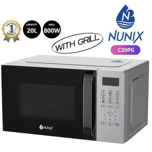 Nunix Digital Microwave Oven 20L With GrillCOMPACT: The Nunix C20PG Countertop Microwave is 44cm long making it the ideal choice to fit into your dormitories, apartment kitchens or workplace.
DIGITAL