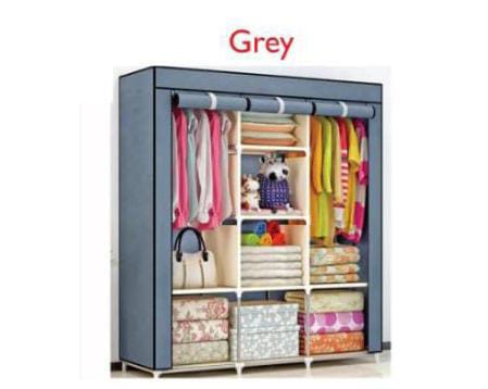 3Column Wooden Portable Wardroben portable wardrobes is used to keep all types of clothes in a style. The wardrobe has two columns to keep folded clothes and the other for hanging your clothes. It has