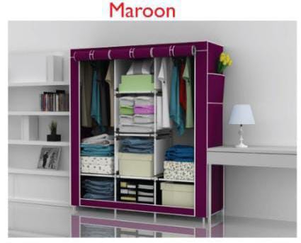 3Column Wooden Portable Wardroben portable wardrobes is used to keep all types of clothes in a style. The wardrobe has two columns to keep folded clothes and the other for hanging your clothes. It has
