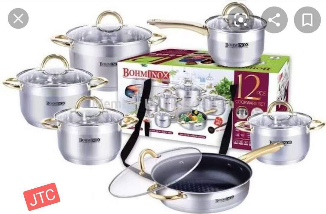 12pcs stainless steel bominox heavy duty cookware setCookware Set features  consists of a thick aluminum core that distributes heat from the base all the way up the sides of the cookware for unrivaled