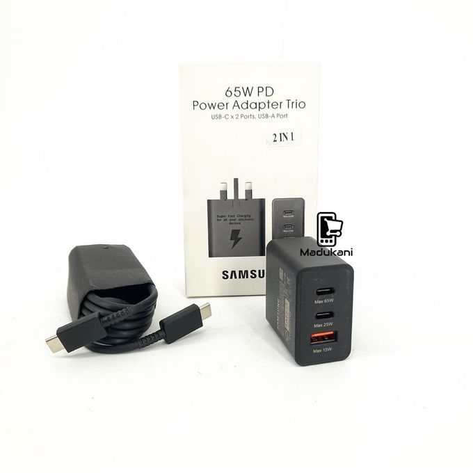 Samsung 65W Power Adapter Trio Super Fast Charger With Type-C To Type-C Cable,Go for the fast charge—with speed, stability, and power. Universal Compatibility
