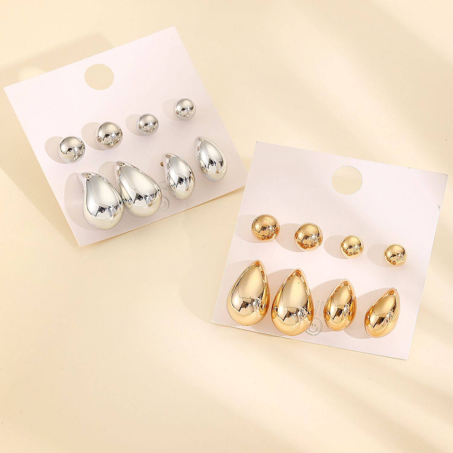 Waterproof 18k  Gold Fashion Simple 4 sets Stainless Steel high polished Smooth Water Drop Earrings Exaggerated Hollow Droplet Teardrop Chunky Large Stud Earrings  For Women
