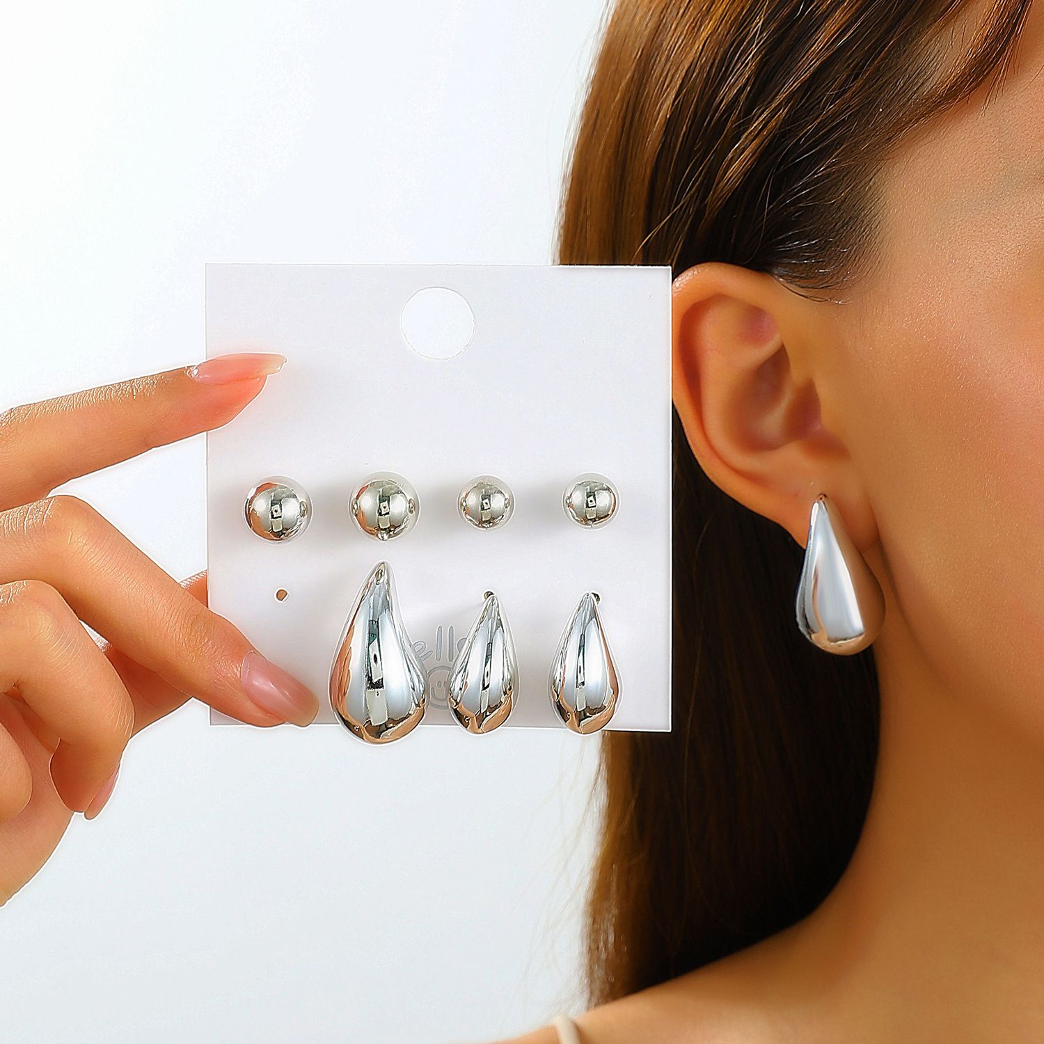 Waterproof 18k  Gold Fashion Simple 4 sets Stainless Steel high polished Smooth Water Drop Earrings Exaggerated Hollow Droplet Teardrop Chunky Large Stud Earrings  For Women