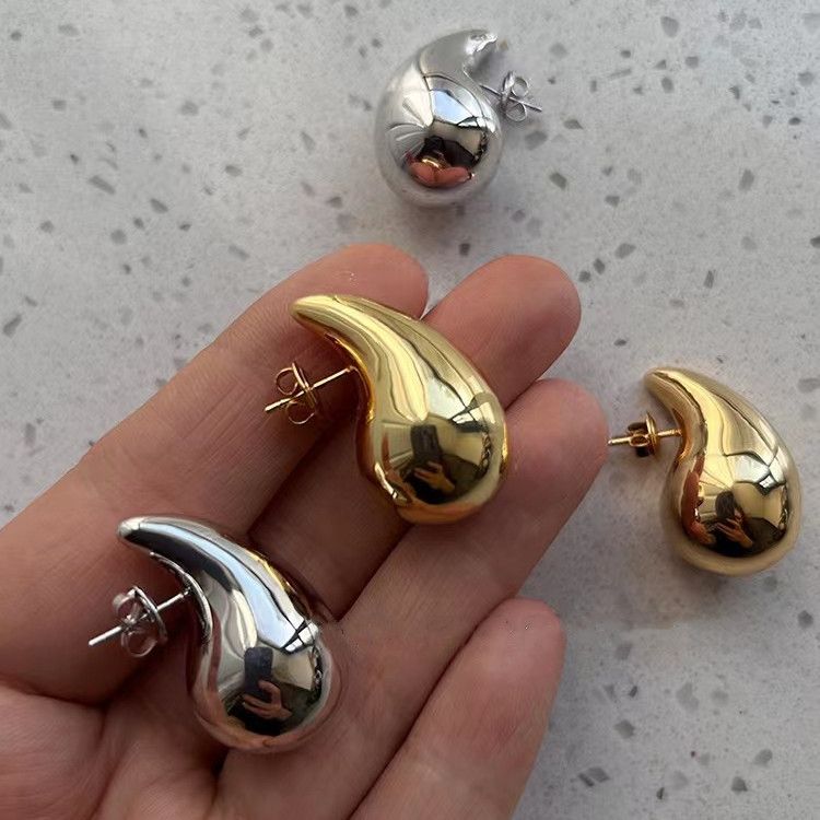 Waterproof 18k  Gold Fashion Simple 4 sets Stainless Steel high polished Smooth Water Drop Earrings Exaggerated Hollow Droplet Teardrop Chunky Large Stud Earrings  For Women