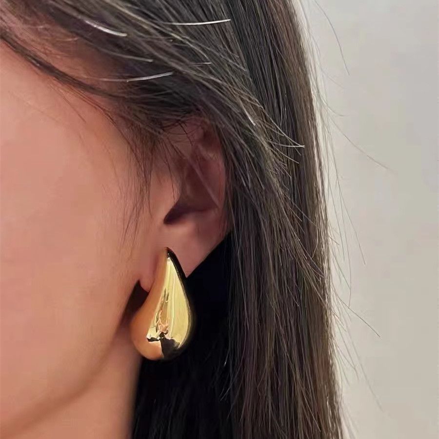 Waterproof 18k  Gold Fashion Simple 4 sets Stainless Steel high polished Smooth Water Drop Earrings Exaggerated Hollow Droplet Teardrop Chunky Large Stud Earrings  For Women