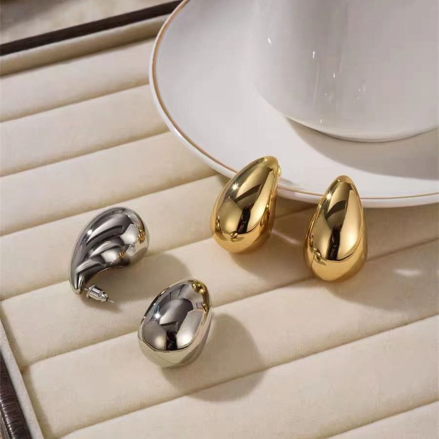 Waterproof 18k  Gold Fashion Simple 4 sets Stainless Steel high polished Smooth Water Drop Earrings Exaggerated Hollow Droplet Teardrop Chunky Large Stud Earrings  For Women
