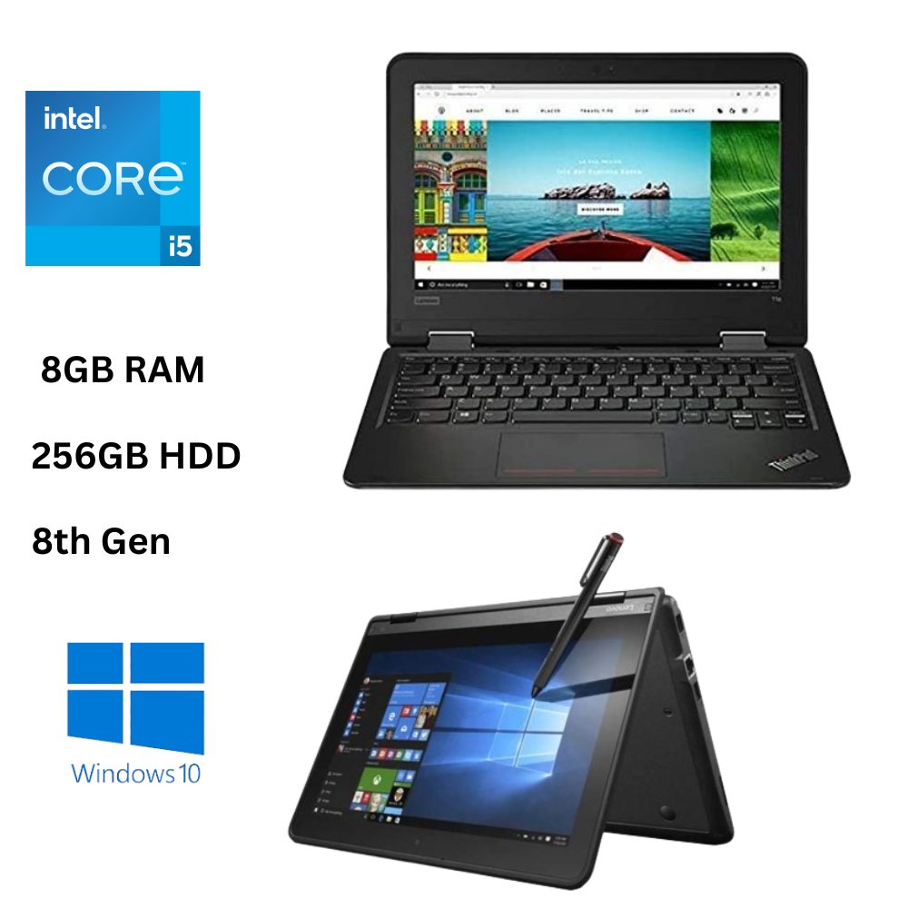 Lenovo ThinkPad Yoga 11e x360 Intel Core i5 8th Gen 8GB RAM 256GB SSD 11.6 Inch 2 in 1 Touchscreen Convertible Refurbished Laptop + Stylus Pen