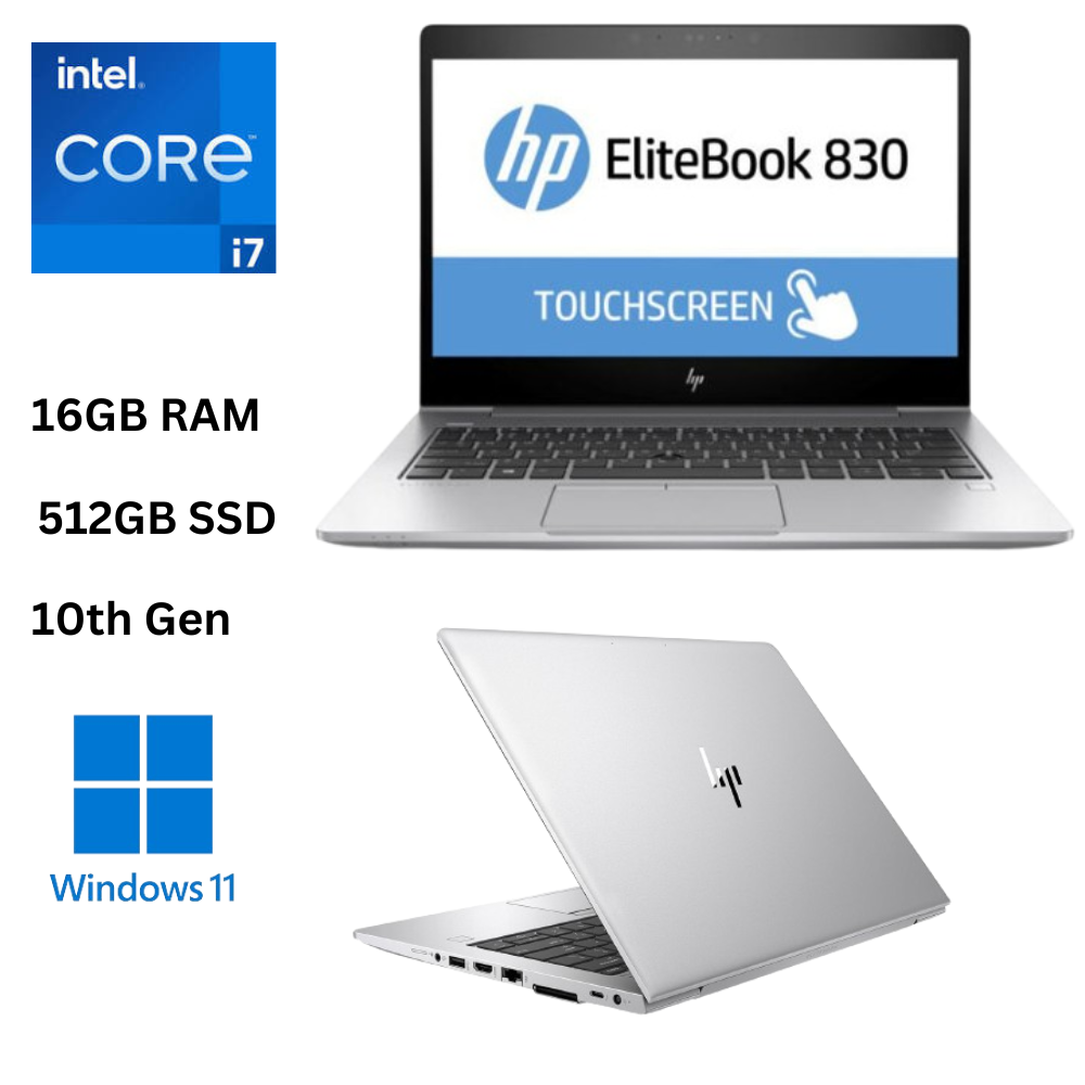 HP EliteBook 830 G7 Core i7 10th Gen 16GB RAM 512GB SSD Quad Core, 13.3 Inches FHD Display Touchscreen, Windows 11 PRO Notebook PC Refurbished Laptop