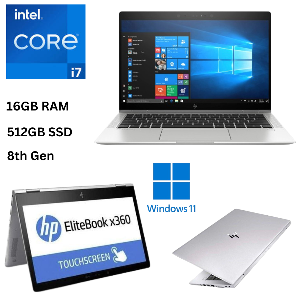 HP EliteBook 1030 G4 X360 Core I7 8th Gen 16GB 512GB SSD 13.3 Inches Touchscreen Full HD 1.8GHz up to 4.0GHZ Quad Core 2in1 Convertible Refurbished Laptop