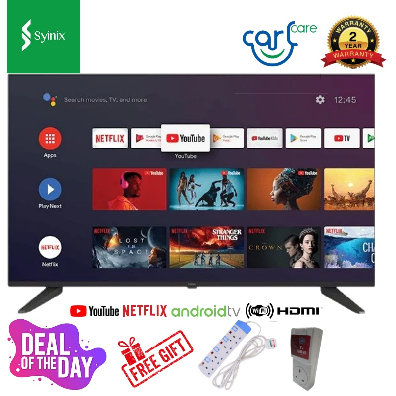S65 SERIES SYINIX 43'' FRAMELESS SMART TV,  NETFLIX and YOUTUBE. I-CAST TV WIDE COLOR ENHANCER DOLBY AUDIO + free 4s extension & tv guard