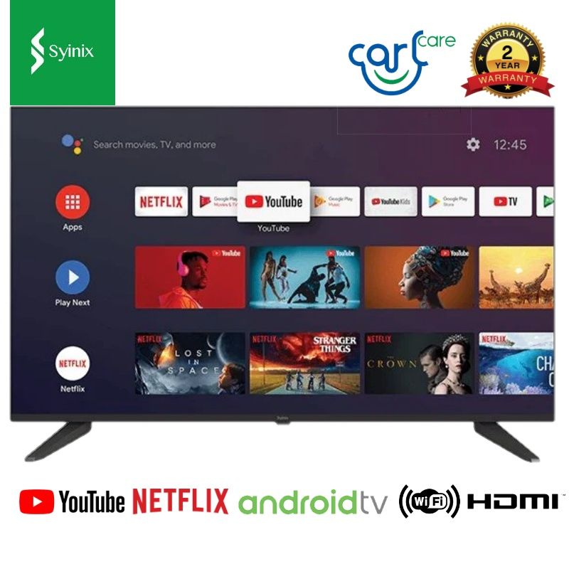 S65 SERIES SYINIX 43'' FRAMELESS SMART TV,  NETFLIX and YOUTUBE. I-CAST TV WIDE COLOR ENHANCER DOLBY AUDIO + free 4s extension & tv guard