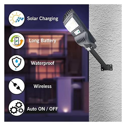 30 Watt Solar Street Light Outdoor with Remote 118 LEDs Motion Sensor and Dusk to Dawn for Garden, Street, Lawn, Patios and Pathways
