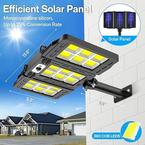 Solar Light Solar Lights Outdoor With Motion Sensor 3 Heads Solar Street Light, Security Lights Outdoor IP66 Waterproof 270° Wide-Angle Flood Light