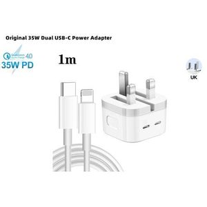 25w PD Adapter USB-C + C Dual Jack Fast Charge AND USB C - LIGHTNING CABLE For Iphone 15 / 7 / 8Plus / XR / XS Max Iphone 13 / 14 Pro Max